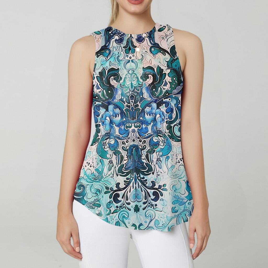 Women's Fashion Casual Sleeveless Vest Vintage Print -neck Sleeveless Top