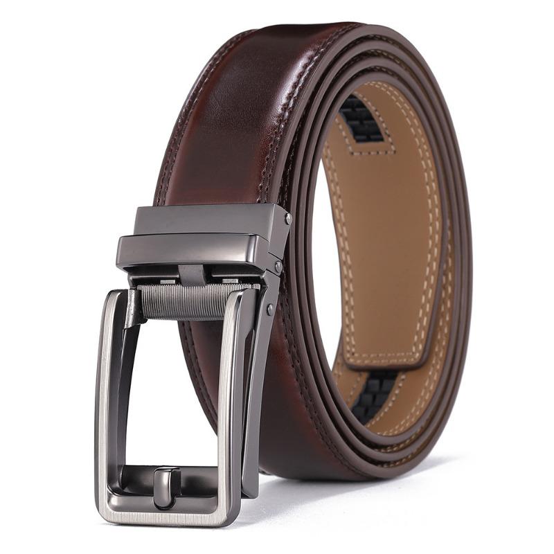Popular, white automatic button head men's leather belt, men's fashion casual pants belt
