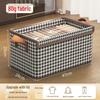 Houndstooth Foldable Quilt Storage Box with Lid - Large Wardrobe Bin for Clothes & Pants.