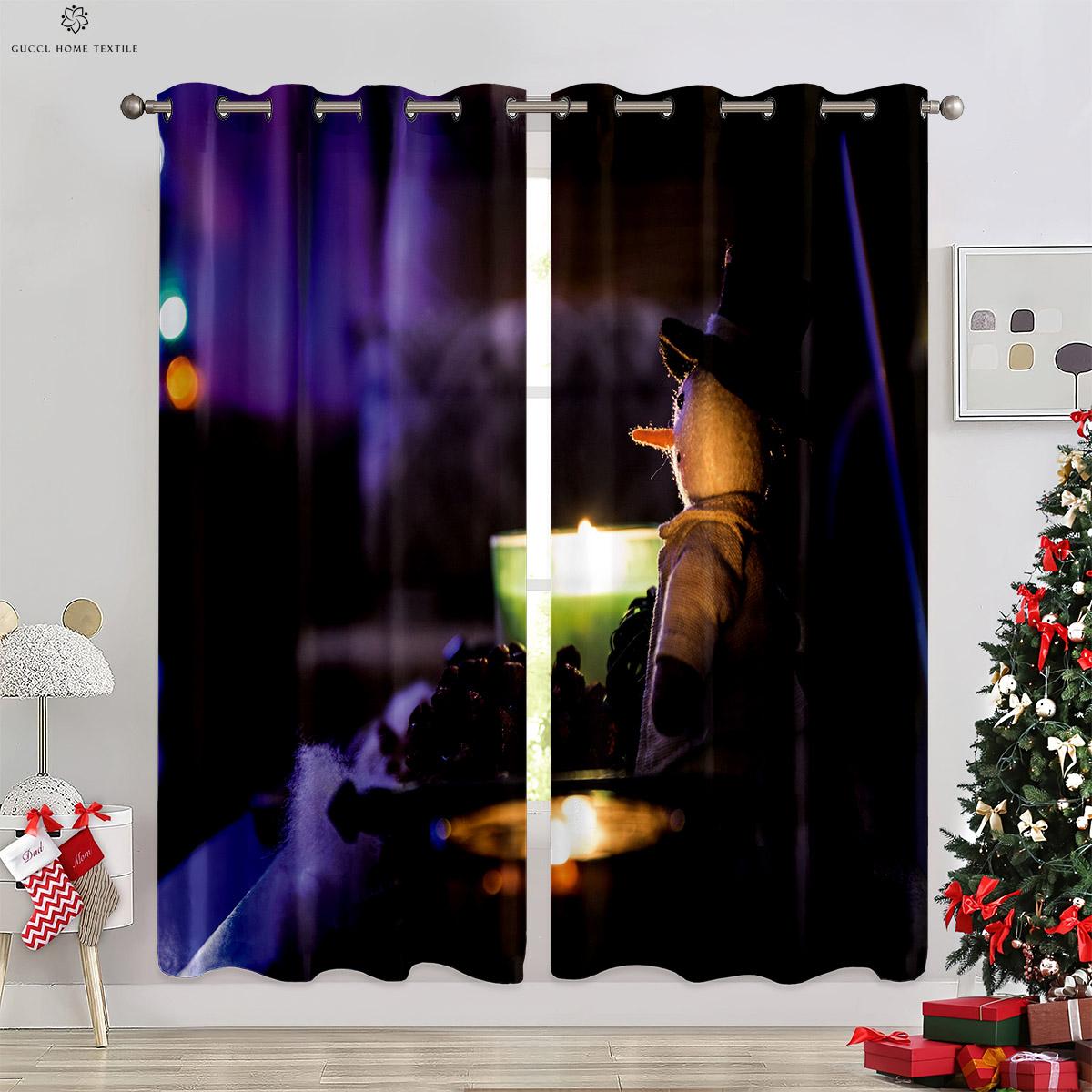 

Веселый рождественский снеговик, шар, 3D-печатная занавеска, спальня, ресторан, фестиваль, украшение для вечеринки, занавеска, подарок, 2 шт. W50xH130(CM)x2PCS&Grommet Top