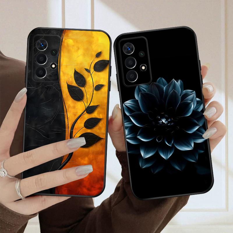 Black Leaf Image For Samsung A03 Core A 04 05 06 12 14 15 16 22 23 Galaxy A25 26 4G 34 35 52 53 56 71 73 90 5G Soft Phone Case