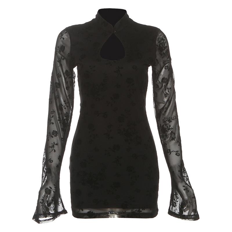 2026 European and American autumn new Chinese temperament floral waist water drop collar fashion hip dress women's clothing