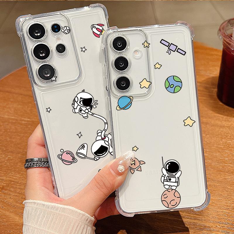 Cartoon Astronaut Print Phone Case For Samsung Galaxy A57 A37 A17 A56 A16 A55 A36 A26 A15 A35 A54 A53 Clear Shockproof TPU Cover