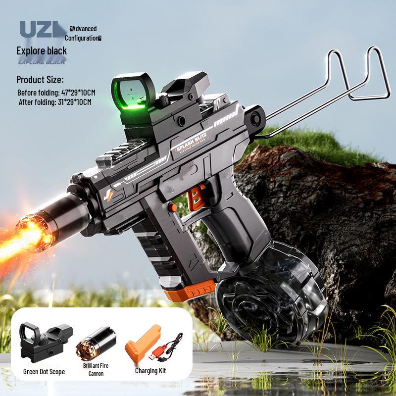 Огненный UZI Электрический Водяной Пистолет с Непрерывной Струей для Детей - Игрушечный Пистолет с Огненным Спреем и Отдачей
