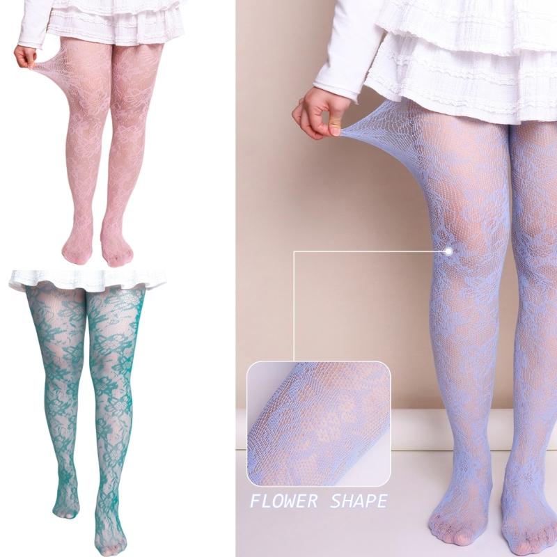 Elegant Hollowed Out Lace Fishnet Stockings with Flower Patterned Aesthetic See Through Mesh Tights Pantyhose for Women