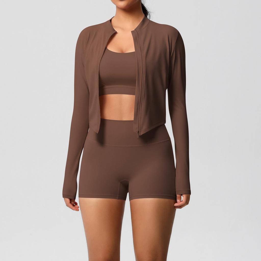 Women's 3-Piece Cloud-Feel Yoga Set: Tight Shorts, Shockproof Vest & Running Jacket
