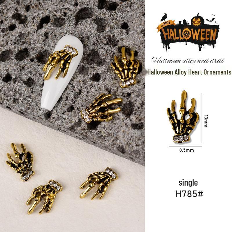Japanese Metal Nail Art: Halloween Ghost Claw, Skull & Spider Rhinestone Stickers