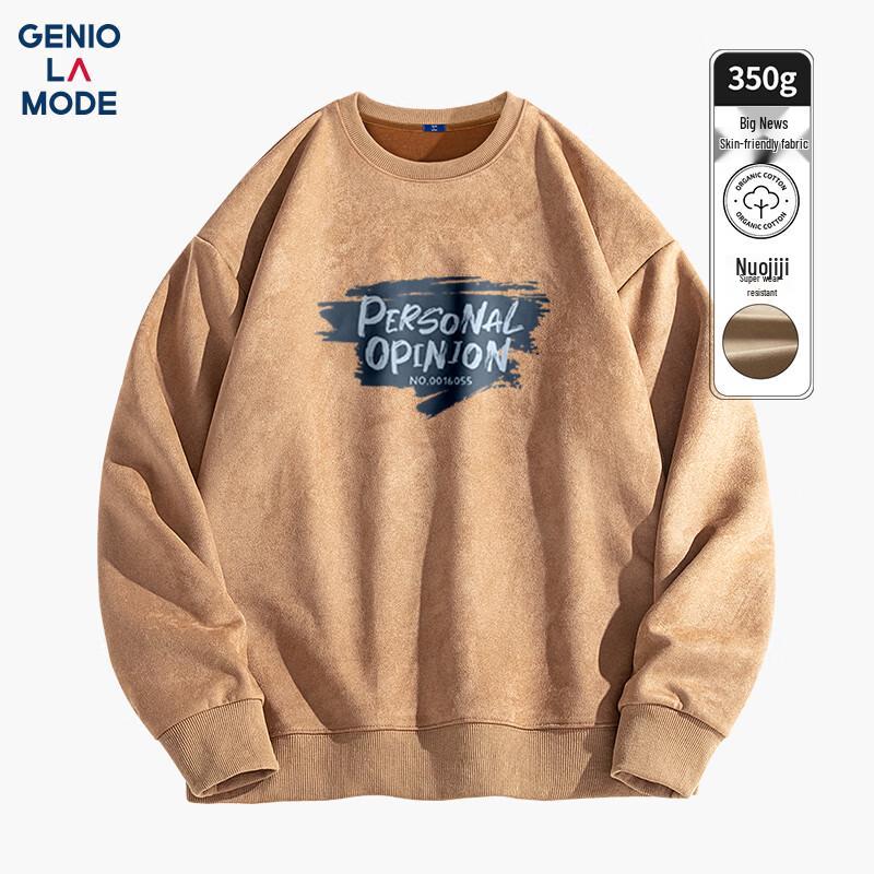 

GENIOLAMODE Men s Suede Fleece Lined Crew Neck Sweatshirt L
