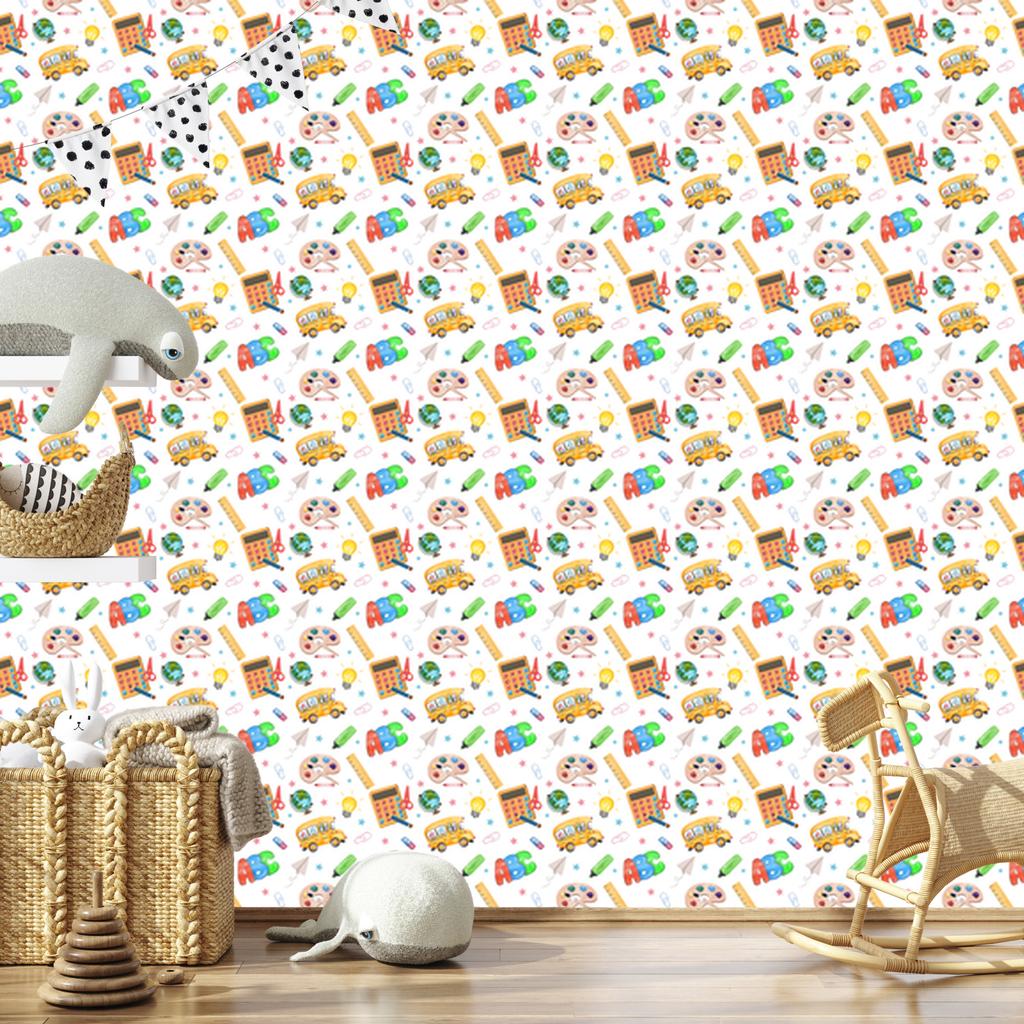 Back to School Wallpaper White and Cream for Living Room and Bedroom 50x1000