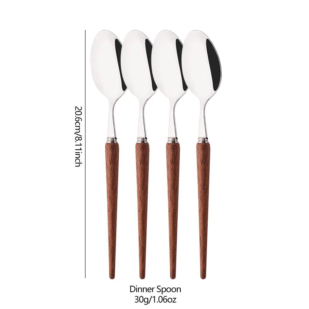 4/20Pcs Imitation Wooden Handle Cutlery Set Brown Silver Dinnerware Set Knife Fork Spoons Tableware Stainless Steel Flatware