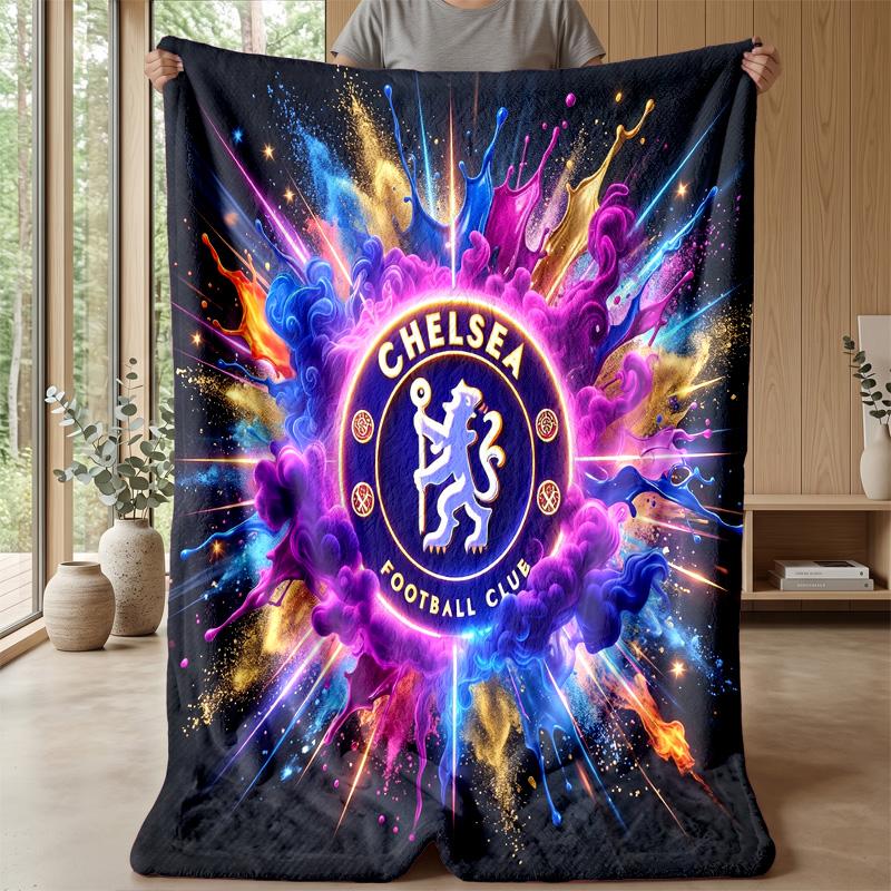 Chelsea FC Theme Blanket Soft Flannel Blanket Plush Throw Blanket Cozy Sofa Bed Blanket for Home Decor