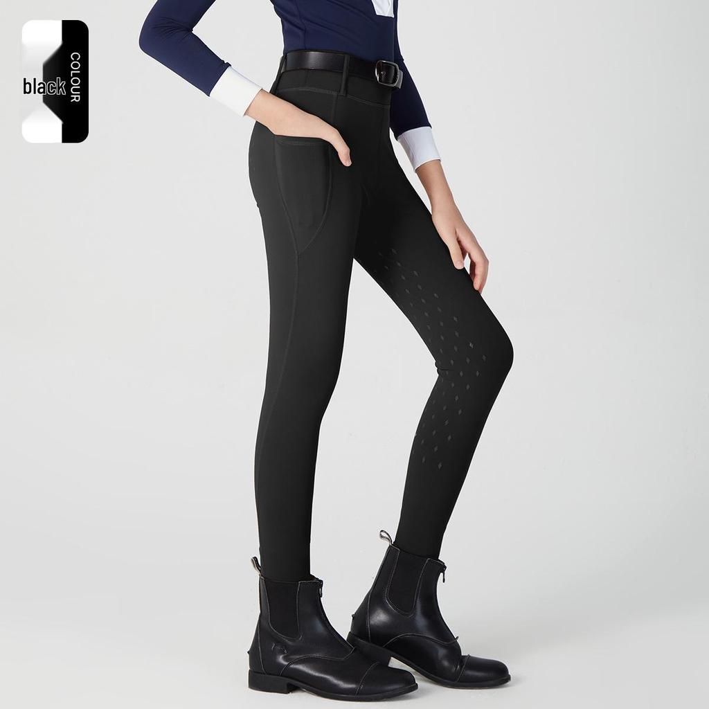 Unisex Children's Equestrian Pants with Full Seat Silicone Grip, Pockets & High Waist Elastic Design