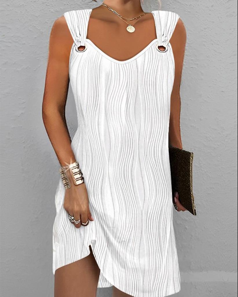 New Spring and Summer Temperament Commuting Simple Solid Color Metal Buckle V-neck Sleeveless Dress