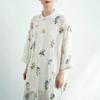 Johnature Women Vintage Print Floral Dresses Button Stand Long Sleeve White Spring Female Dress