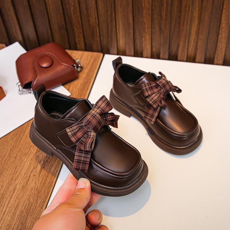 Spring Girls Leather Shoes British Bow Loafers Mary Jane Thick Sole Princess Shoes Size 26 коричневый