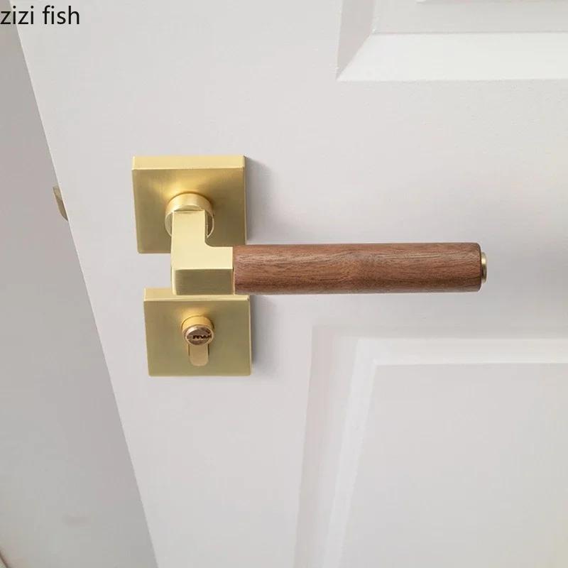 Walnut Wood Door Handle Silent Lock Indoor Safety Door Locks Universal Split Lock Bedroom Magnetic Locks Home Door Hardware