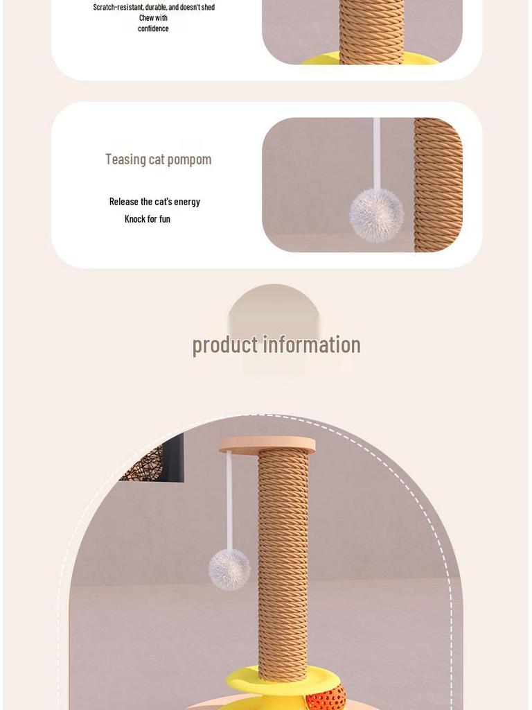 Vertical Sisal Cat Scratch-Resistant Post with Cat Teaser Toy for Self-Amusement and Boredom Relief