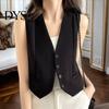 Short Design Outerwear For Women Waistcoat Vest Vintage Sleeveless Dressy Suit Casual Button Up Layering V-Neck Tuxedo for Daily Wear Office