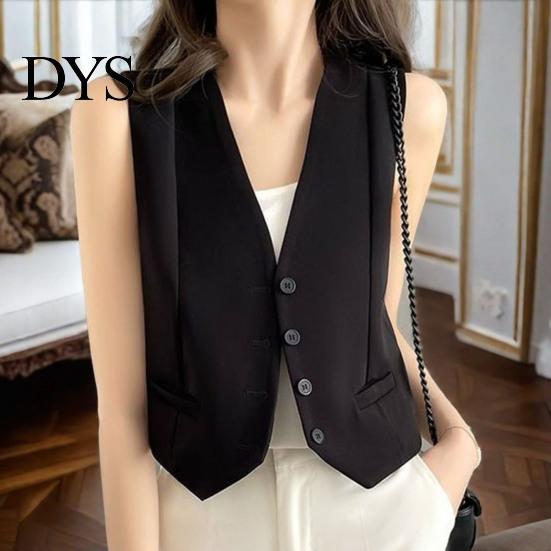 Short Design Outerwear For Women Waistcoat Vest Vintage Sleeveless Dressy Suit Casual Button Up Layering V-Neck Tuxedo for Daily Wear Office
