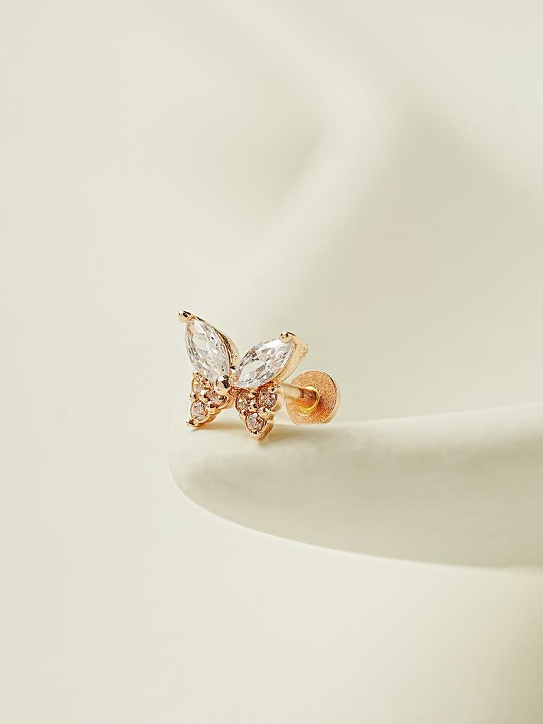 Minimalpiercing 14K Internal Shine Cubic Butterfly Labret Piercing