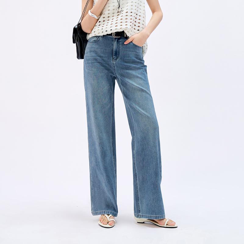 Soft, thin, comfortable, slimming wide leg pants for women, mesh power elastic high waisted straight leg denim floor pants for women