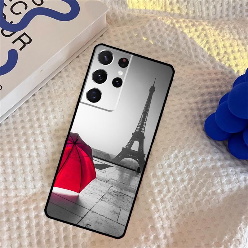 Red Umbrella Eiffel Tower Phone Case For Samsung Galaxy S25 Ultra S9 S10 S20 S22 S21 S23 Plus S24 FE Portector Cover