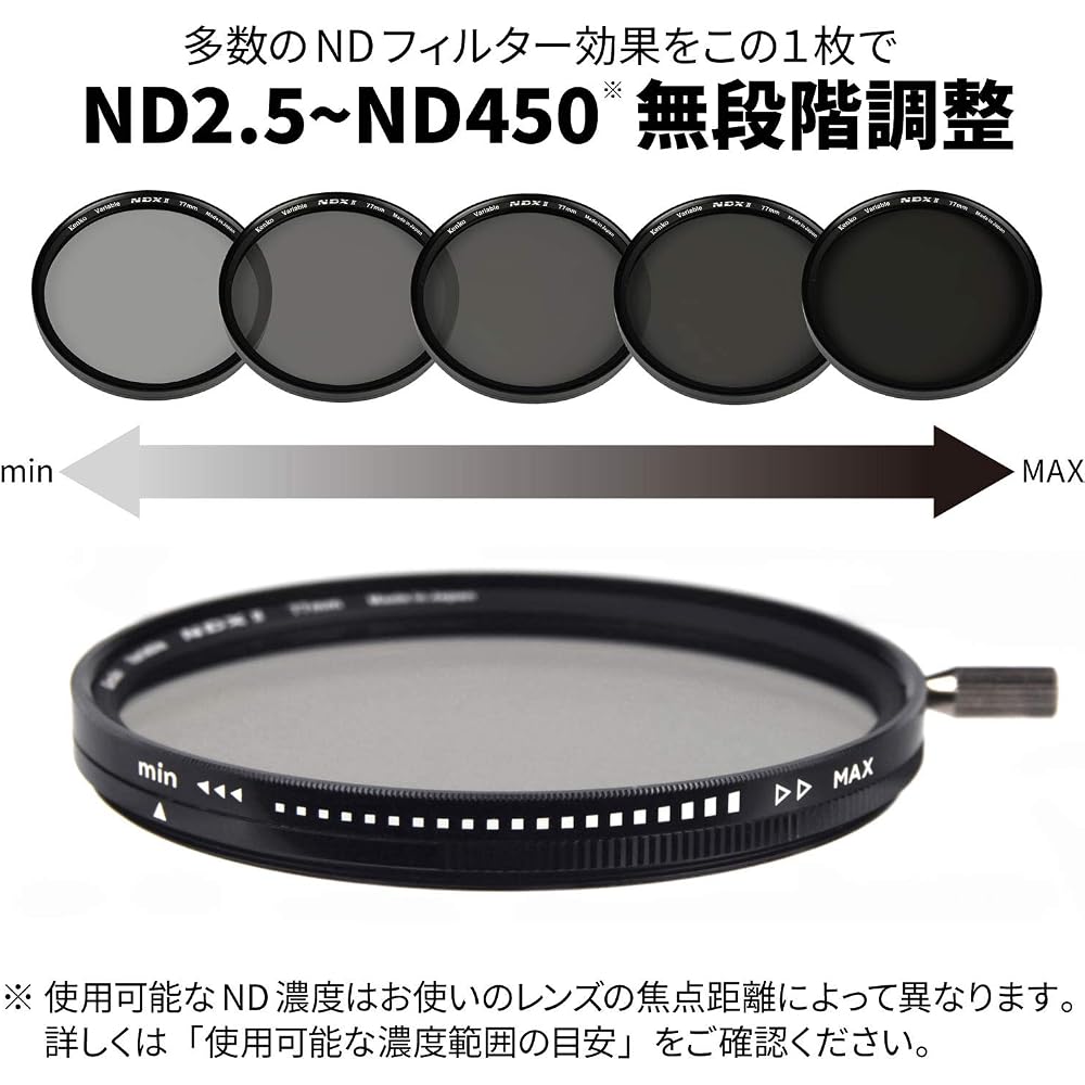 Kenko Variable ND Filter, Variable NDX II, 82mm, Adjustable ND2.5-ND450, with Detachable Lever, for Light Intensity Adjustment, Neutral Gray, 823040