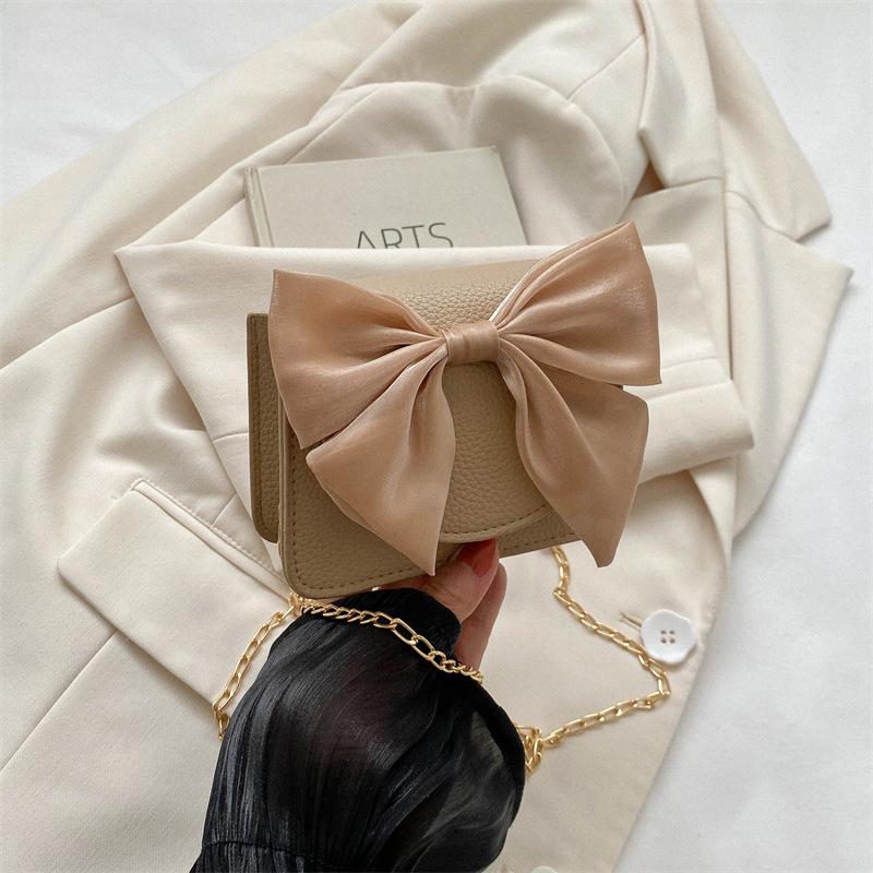 

Модная элегантная женская сумка через плечо из искусственной кожи с большим бантом, простая повседневная маленькая квадратная сумка хаки