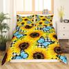 Sunflower Duvet Cover Set Yellow Flower Bedding Set Sunflower Botanical Floral Garden Bloom Print on Black Polyester Quilt Cover
