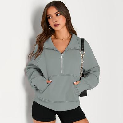 Podzim Zimní mikina Poloviční zip Velká kapsa Odepínací límec Dlouhé rukávy Volný Silný Čistá barva Elastická manžeta Denní nošení Neformální sportovní top