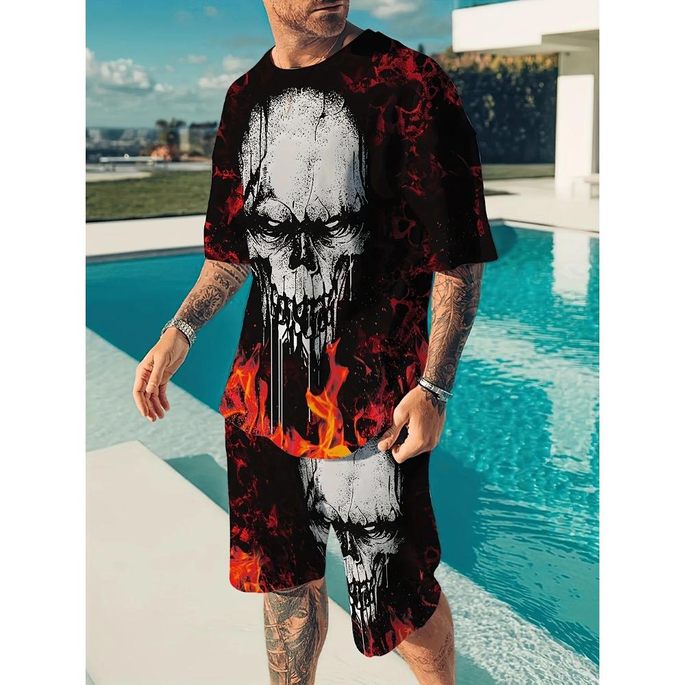 Goth Horror Skull 3D Print Punk T-Shirt Shorts 2 Piece Hip Hop Men Women's Fashion Streetwear Casual T-Shirt O-Neck Hot-selling