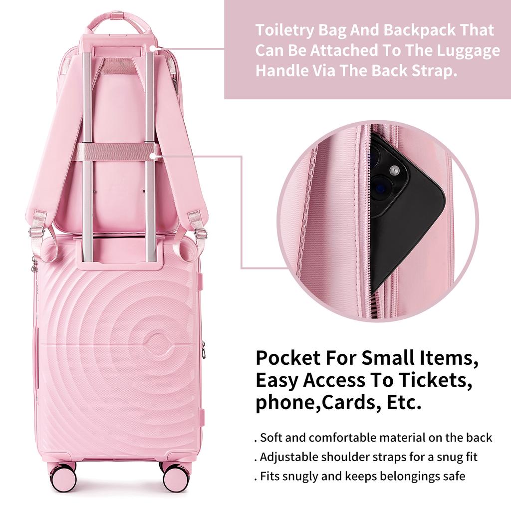 Lightweight Luggage Sets 3 Pieces Carry On Luggage Expandable PP 20 inch Suitcases with Wheels Pink