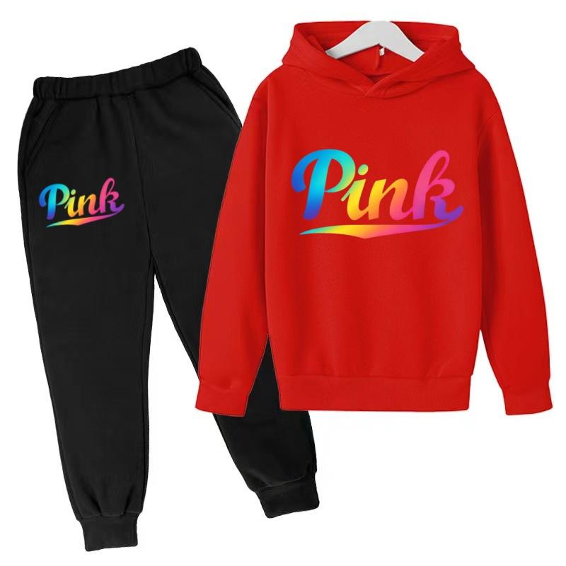 Kids Hoodie Pink Letters Print Coat Boy Girl Toddler 3-12 Years Charming Casual Clothing Top+Pants 2P Leisure Sports Fashion Set