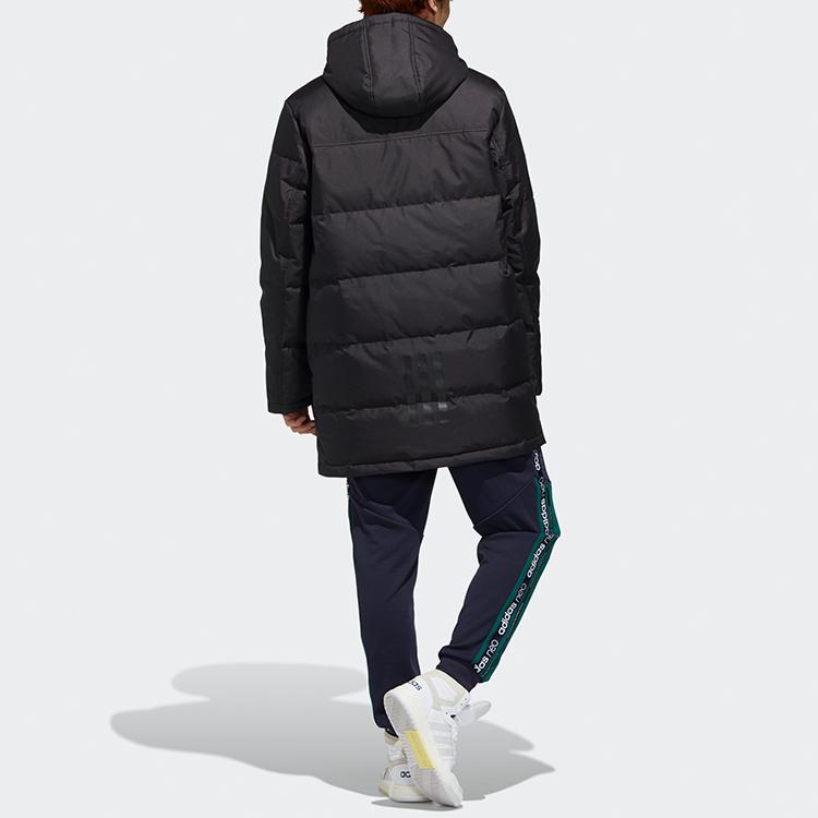 Adidas Neo Letter Pattern Mid-Length Hooded Down Jacket Men Outerwear Black GJ8786