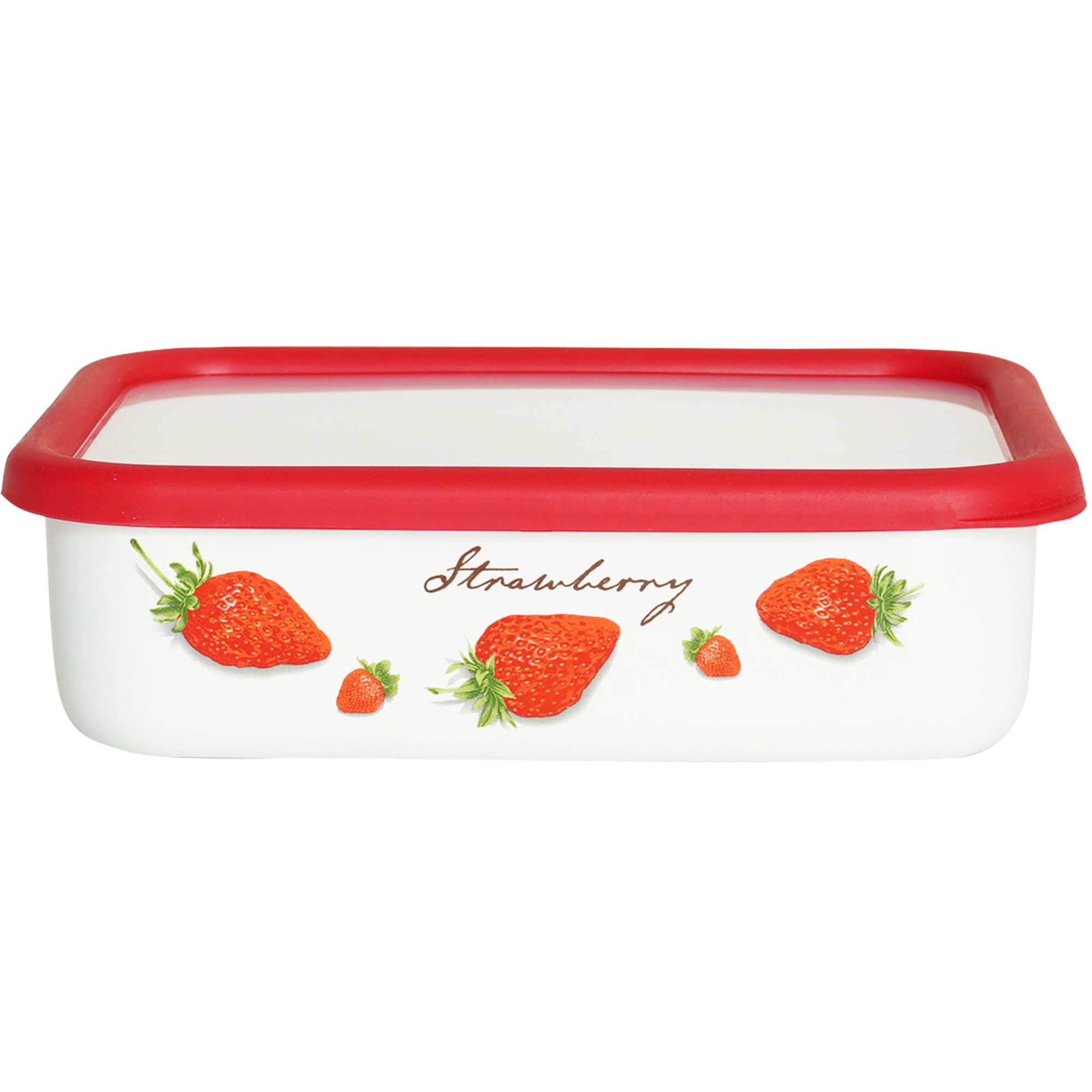 Эмалированный контейнер для хранения Fuji плоский квадратный большой клубника с крышкой штабелируемый подходит для духовки 5230₽