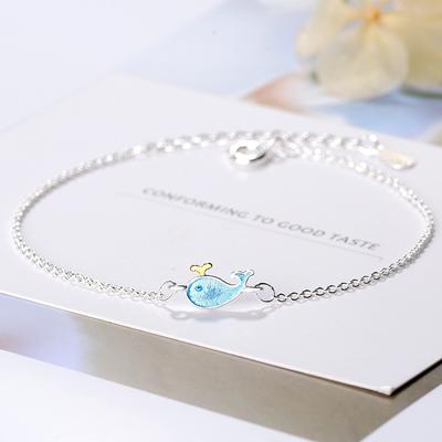 Bracelets en argent sterling 925 avec collier en forme de petite baleine et de dauphin bleu pour femme et fille, cadeau S-B207