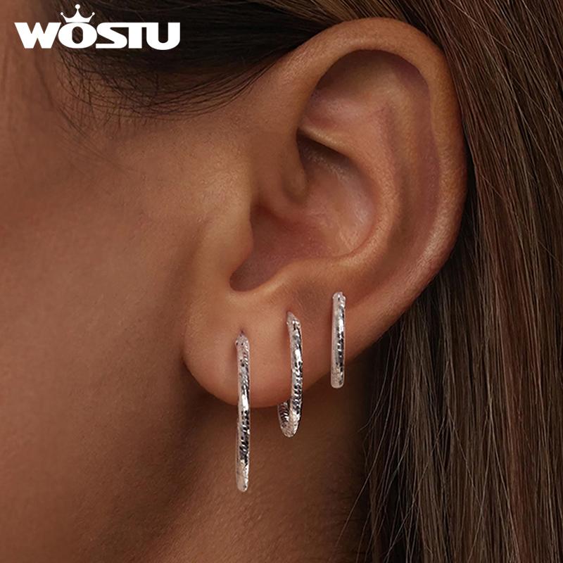 WOSTU Real 925 Sterling Silver Wedding Big Simple Circle Hoop Earrings For Women Multi Size Shiny Ear Hoops Loop Party Jewelry