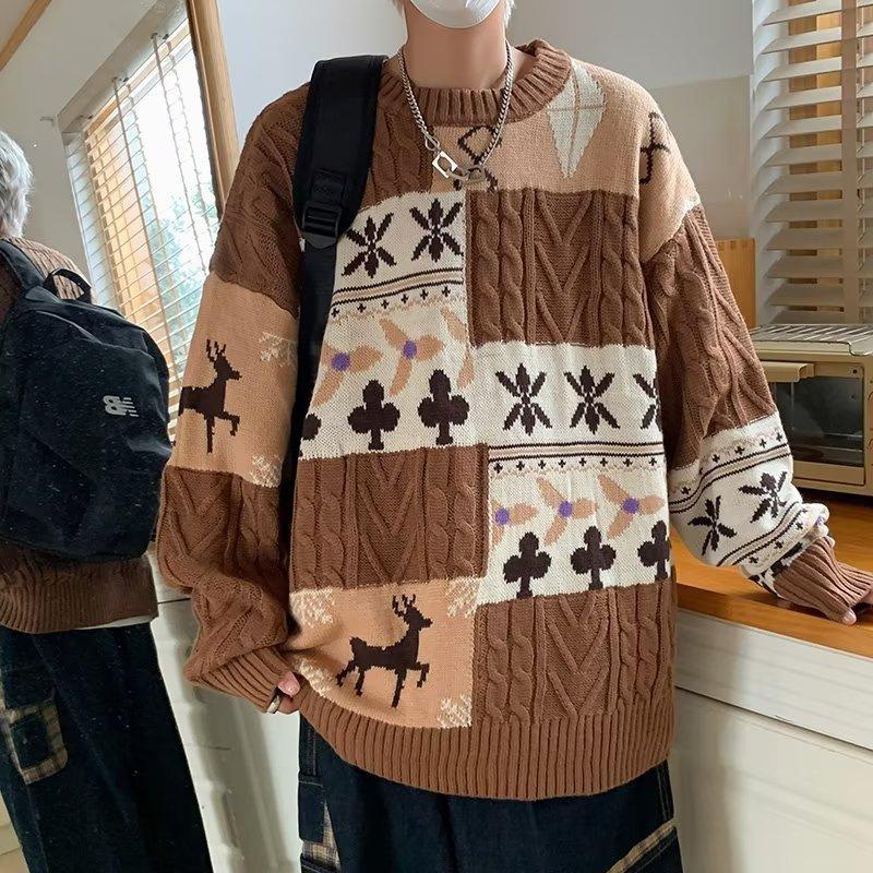 Inside sweater winter trendy brand lazy bottoming knitted sweater retro warm loose thread coat couple jacket new