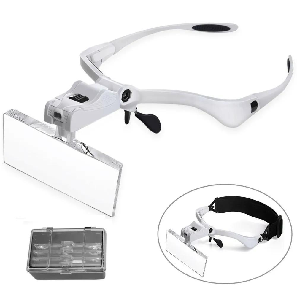 Head Magnifier With LED Light Hands Free Headband Magnifying Glass With 5 Lenses 1.0X 1.5X 2.0X 2.5X 3.5X For Jewelry Arts