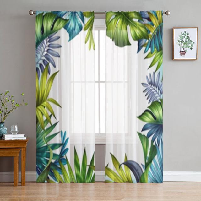 Watercolor Of Tropical Leaves Chiffon Sheer Curtains For Living Room Bedroom Decoration Window Tulle Curtains Drapes