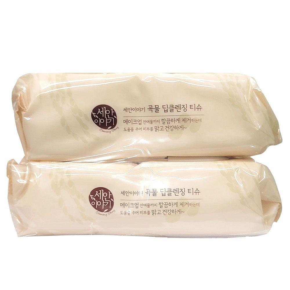 

A 100-sheet, 2-pack cleansing tissues that leave a sticky, XMMXZNWO residue