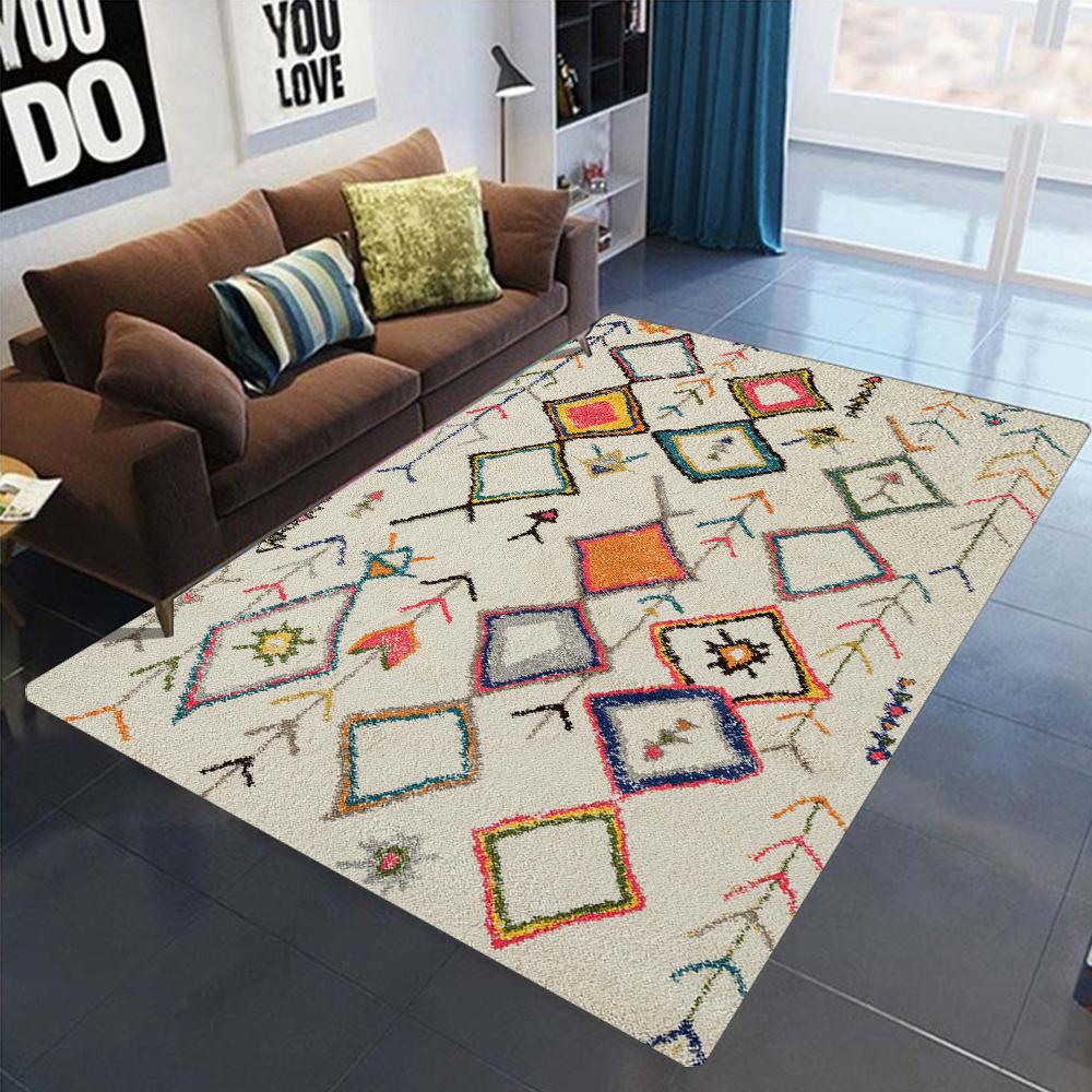 Bohemian Ethnic Rug Assorted Colorful Geometric Tribal Pattern Home Decor Carpet Soft Non-Slip Floor Mat for Living Room