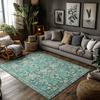Green Bohemian Area Rug, Floral Pattern Non-Slip Carpet, Cozy Living Room Mat for Natural Home Decor