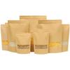 10pcs Brown Eco-friendly Resealable Stand-up Pouch With Kraft Paper Window, Coffee Bean Food Packaging!