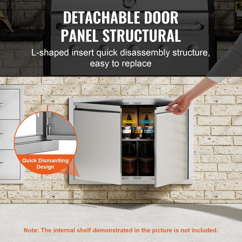BBQ Access Door, 762x532 Mm Double Outdoor Kitchen Door, Stainless Steel Flush Mount Door, Wall Vertical Door with Recessed Handles , for BBQ Island,