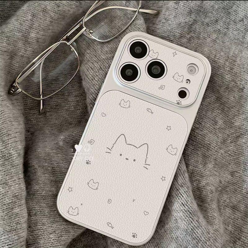 

Musical Note Cat Full Coverage Phone Case for Apple 17 Pro Max with Silver Frame and Corning Shell Apple 14 Plus
