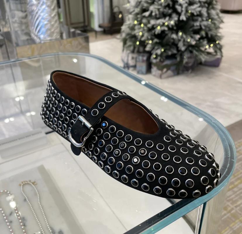 Migua Suede Crystal Mary Jane Flats with Rivets