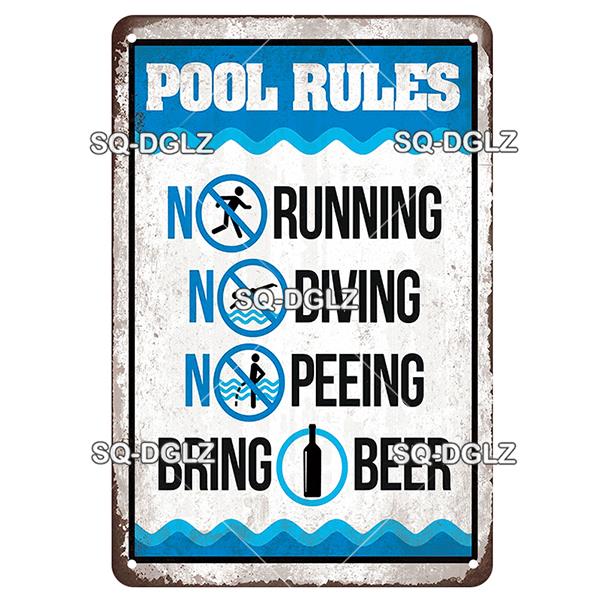 SQ-DGLZ Vintage Metallskylt Varning Haj Poolregler Tennskylt Havsbutiksskylt Hembar Väggdekor Klistermärke Dekorationsplatta Affisch