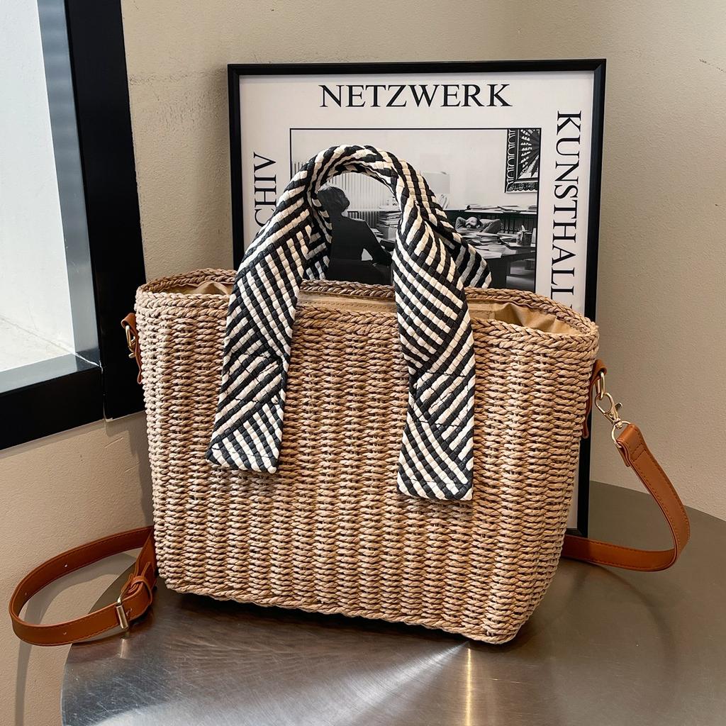 New Shoulder Handbag Tote Bag Seaside Vacation Handbag Large Capacity Versatile Beach Woven Bag