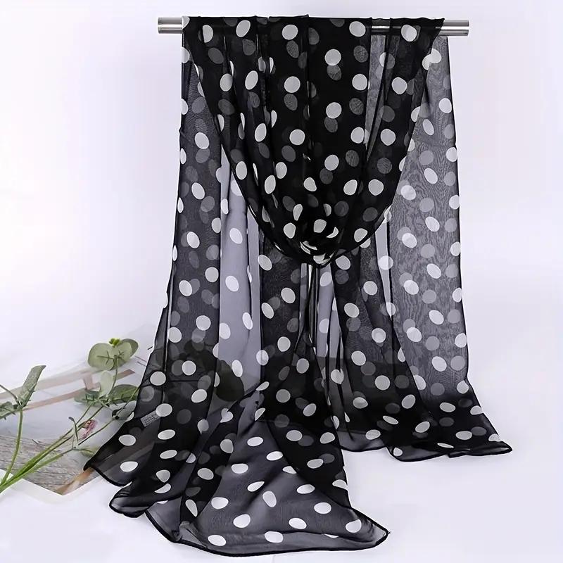 Four Seasons Thin Soft Chiffon Women Polka Dots Silky Georgette Scarf Shawls Long Wraps Beach Sunscreen Shawl